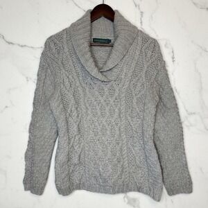 Irelands Eye Women's Wool Sweater Fisherman's Cable Knit Gray size Large